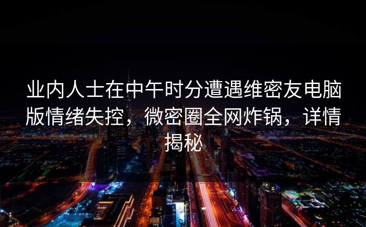 业内人士在中午时分遭遇维密友电脑版情绪失控，微密圈全网炸锅，详情揭秘